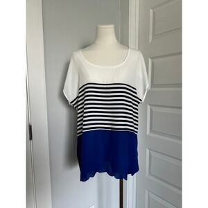 Perch by Blu Pepper Striped Blouse with Scalloped Edge-Sz XL-NWOT